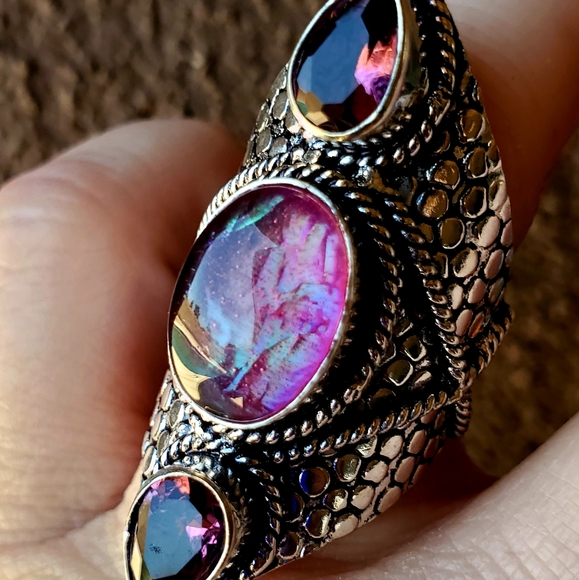 New Triplet Opal & Amethyst 925 Silver Statement Ring. - Picture 14 of 16